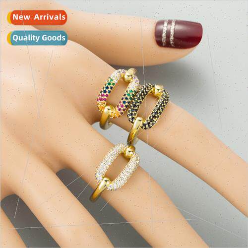 Europe copper inlaid colorful zirconia men women hip hop rin