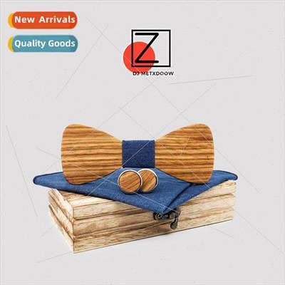 2021 Adult Men Business Casual Party Wooden Bow Tie Set Poly