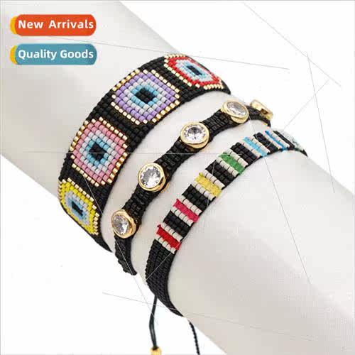 Personalized Black Lucky Eye Beaded Rice Beads Braided Rainb