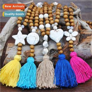 Bead Necklace Long Europe Colorful Wooden Pendant Woo Buddha