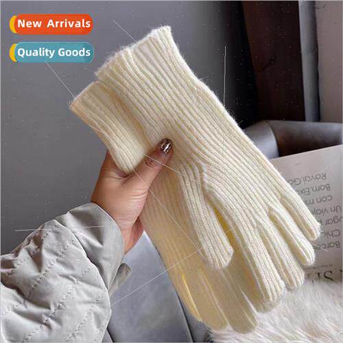 Solid color gloves winter women open finger cell phone touch