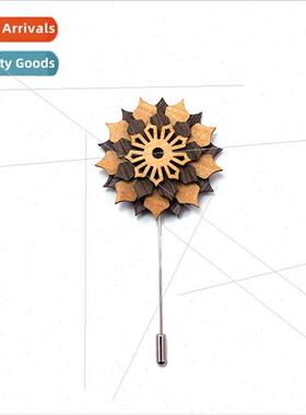 Wooden flowers Korea brooch color blocking pearl alloy pin f