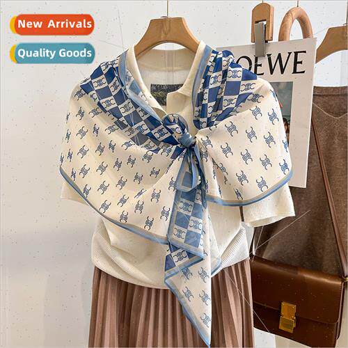 2022 new letters long double crepe silk scarf female fall wi
