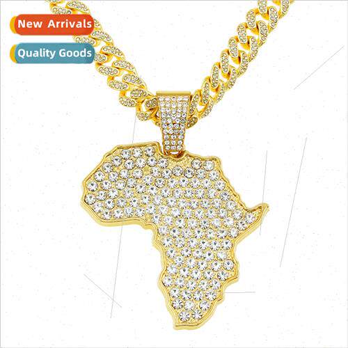 Europe Hip Hop Full Diamonds Large Map Pendant Necklace Miam