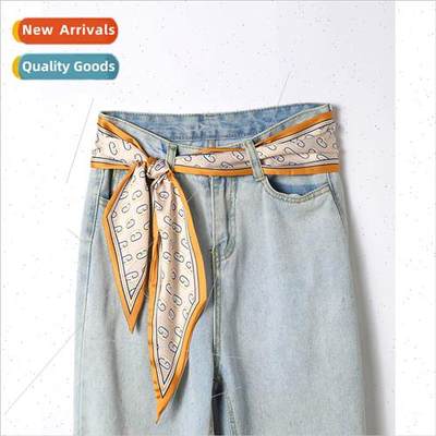 2021 Korean  new spring summer thin narrow long silk scarf f