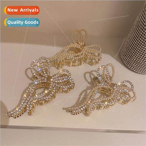 pearl bow hair clips back head elegant grab clip shark clip