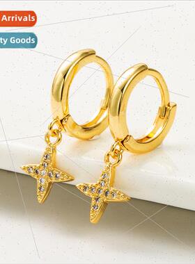 2020 Europe new geometric star-shaped gold zircon earrings f