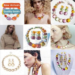 new necklace set 2023 colorful fashion transparent Europe