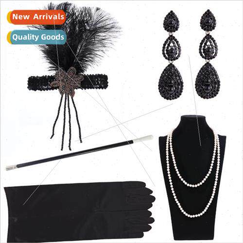 1920 Series Black Sequins Feather Hair Bands Banquet Headban