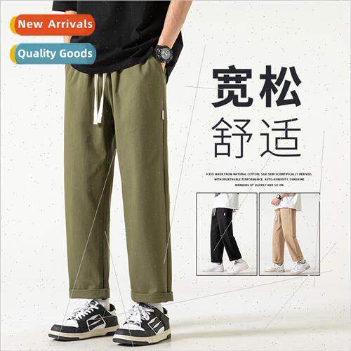 Men summer Japanese retro simple solid color straight work p