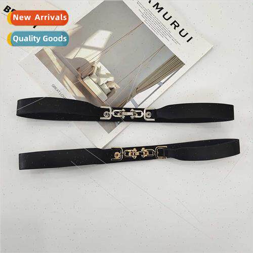 Metal iron buckle belt female retro PU dark buckle thin belt