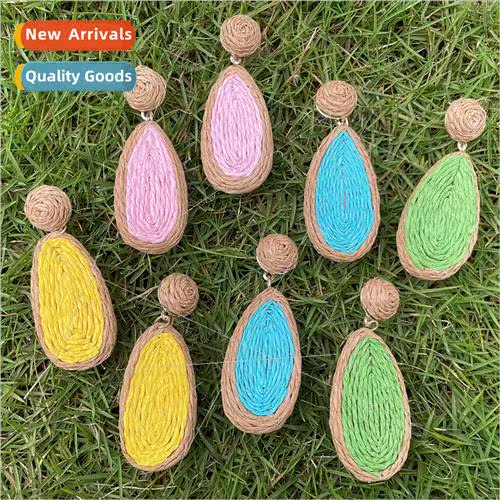 Europe new water drop-shaped raffia hand-woven ethnic female