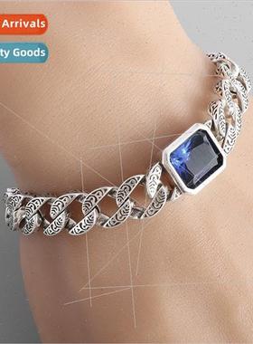 Bluestone Tanggrass Pattern Couple Bracelet Men Women Cuban