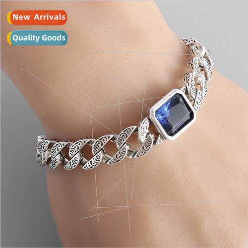 Bluestone Tanggrass Pattern Couple Bracelet Men Women Cuban
