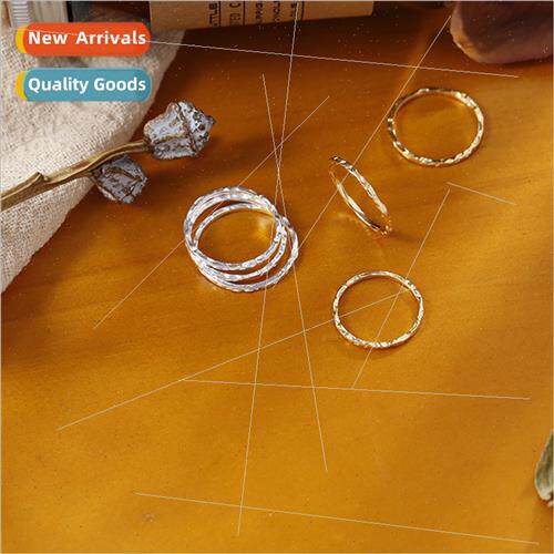 S925 silver Korea simple irregular hammer ring niche texture
