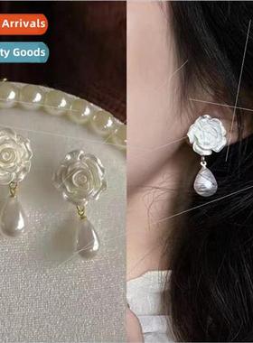 Sunset Rose Premium Beaded lver Earrings Rose Faux Pearls Fr