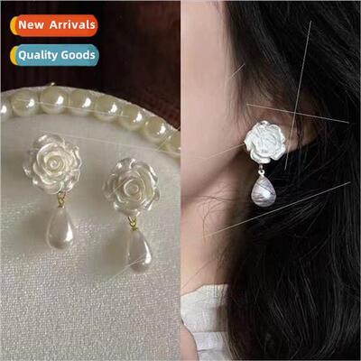 Sunset Rose Premium Beaded lver Earrings Rose Faux Pearls Fr