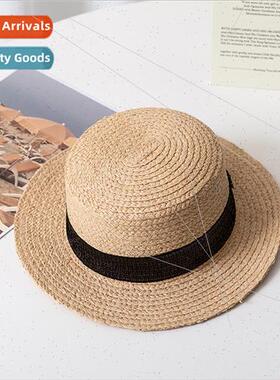 Englflat-top raffia straw bowler hat patch cloth straw hat s