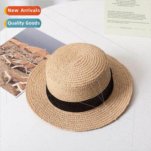 Englflat-top raffia straw bowler hat patch cloth straw hat s