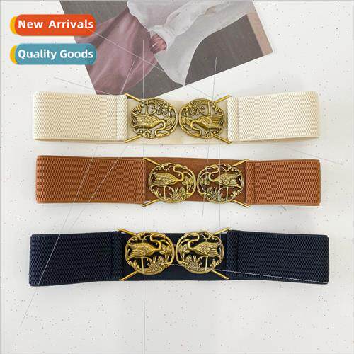 Vintage copper buckle head belt female retro elastic elastic