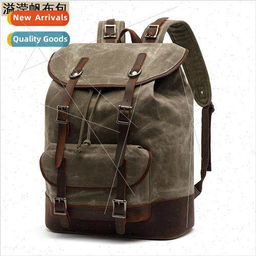 Europe retro waterproof canvas backpack over waxed leather s