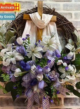 Cross Wreath Easter Wreath Spring Wreath Cross Front Door Wr