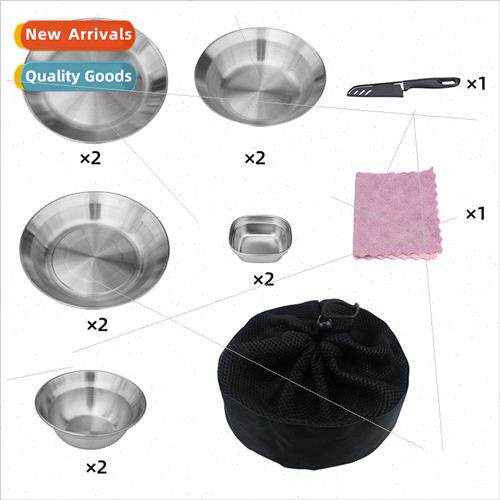 Outdoor Stainless Steel Dinner Plate 12pcs Camping Tableware