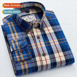 men long Slim plaid Eng fall shirt spring Cotton sleeved