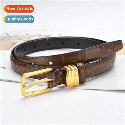 Crocodile pattern retro pin buckle leather thin belt female