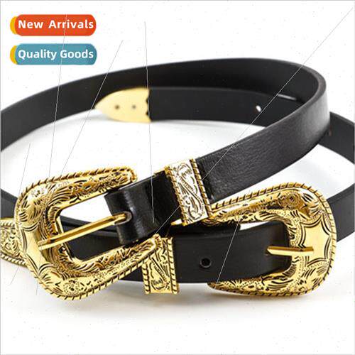 Europe double-buckle head retro carved fashion ladies pin bu