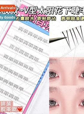 Glue  V-Shape Sunflower Lower Eyelashes Eight rows clear tra