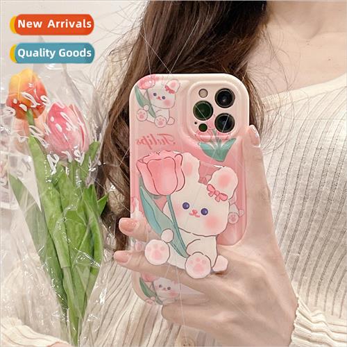 ins pink tulip bunny 适用 13Pro max apple 12 phone case iPho