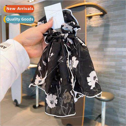 Korean hair accessories French retro elegant ink print ribbo