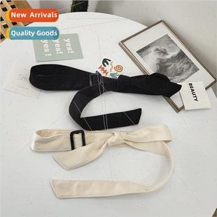 leather straps buckle Wide lacing female black tie belt