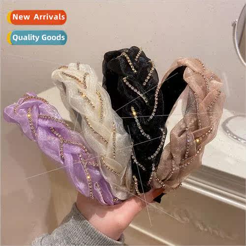 Summer new mesh chain twist organza hair band rhinestone hig
