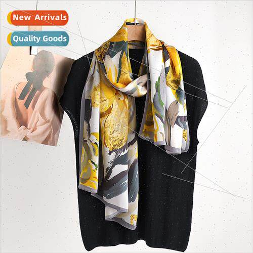 Golden flowers mulberry silk high-grade silk oil painting pr