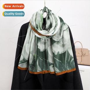 Flower Scarf Elegant 2023 Printed Winter Celebry Faux Autumn