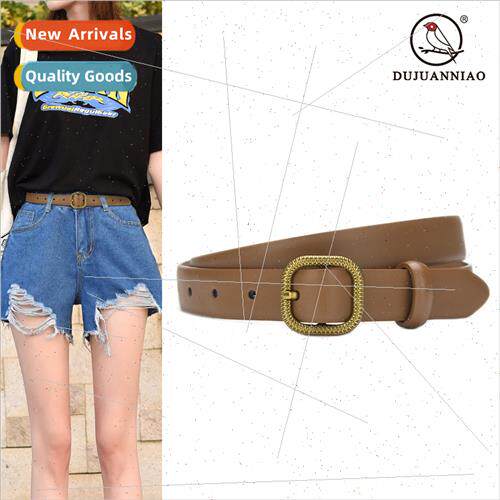 Women Belt Hundred Cowhide Vintage Gilt Buckle Belt Female F