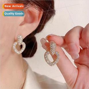 Korea new heart silver earring peach needle diamond 925 full