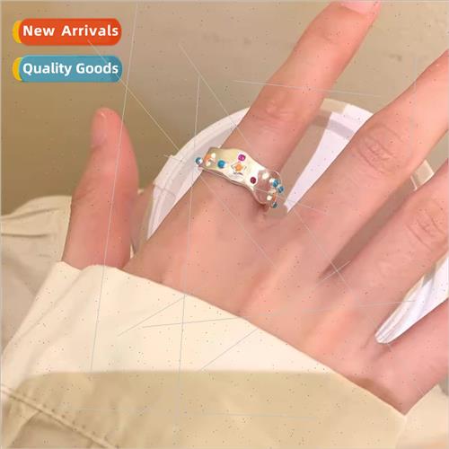 rainbow drip glaze ring female geometric irregular fashion o 珠宝/钻石/翡翠/黄金 DIY配件 原图主图