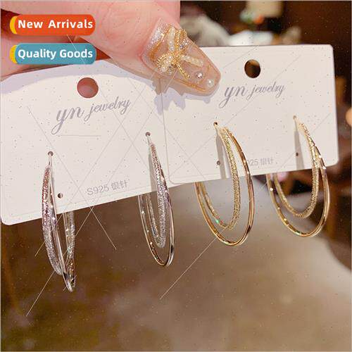 Korea s925 silver needle double metal large earrings fashion