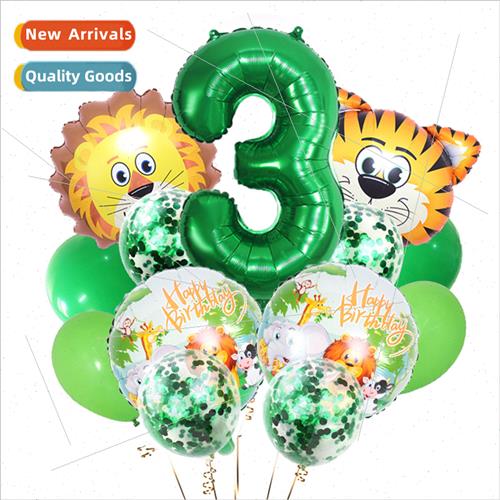 Forest Animal Balloon Set Tiger on 32 inch Green Digal Sequi