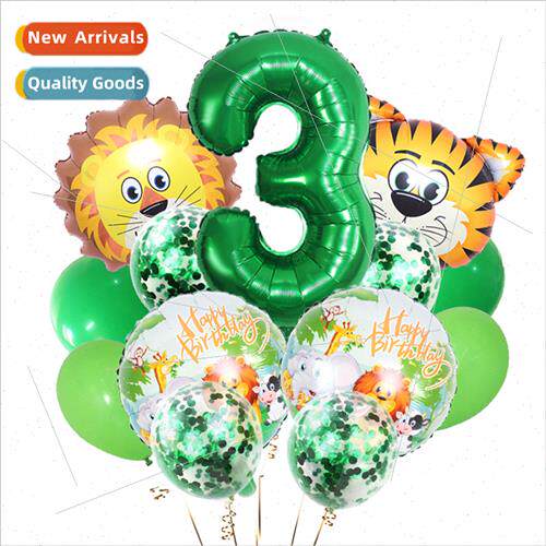 Forest Animal Balloon Set Tiger on 32 inch Green Digal Sequi