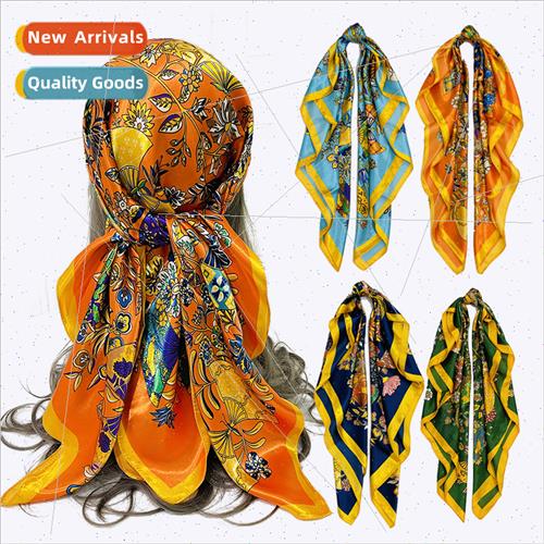 Fan Satin Faux lk Scarf Women Printed Satin Large Shawl 90CM