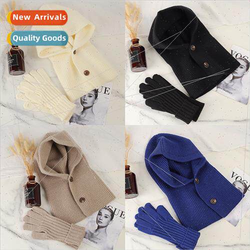 new knted gloves hooded scarf warm set women autumn winter w