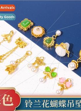 gold bell orchid butterfly pendant handmade diy inlay bracel