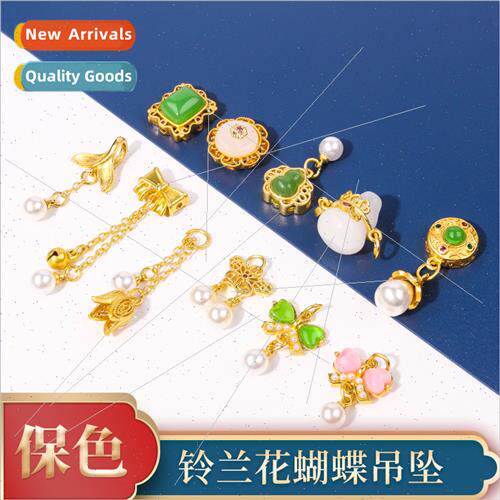 gold bell orchid butterfly pendant handmade diy inlay bracel