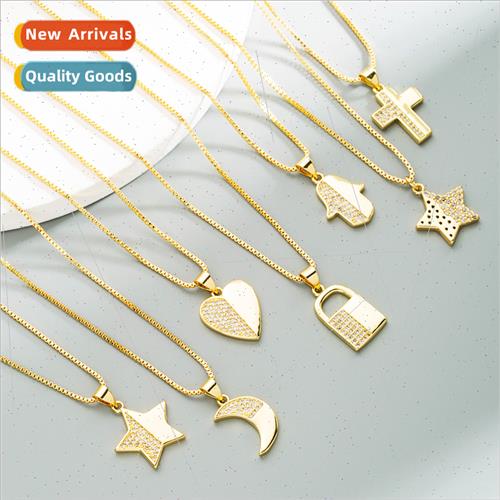 Korea summer new gold fashion simple star moon pendant neckl