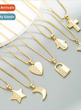 Korea summer new gold fashion simple star moon pendant neckl