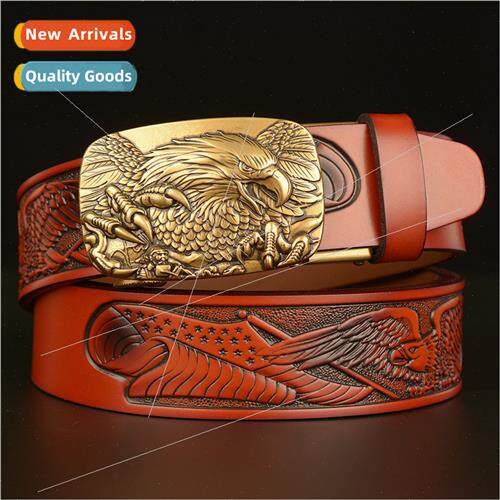 Vintage carved cowhide leather belt casual jeans belt domine